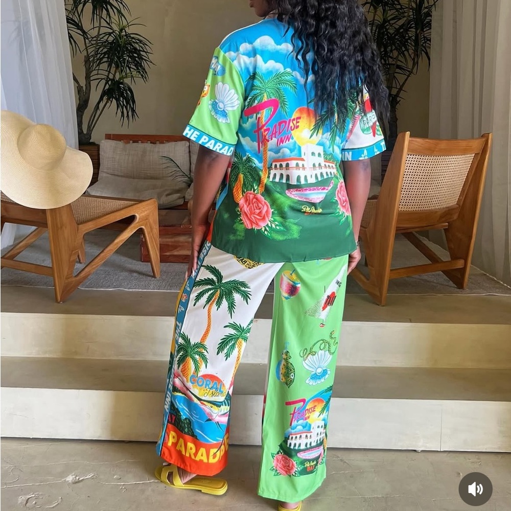 Colorful Tropical Print Women's Jumpsuit - Picture 3 of 13